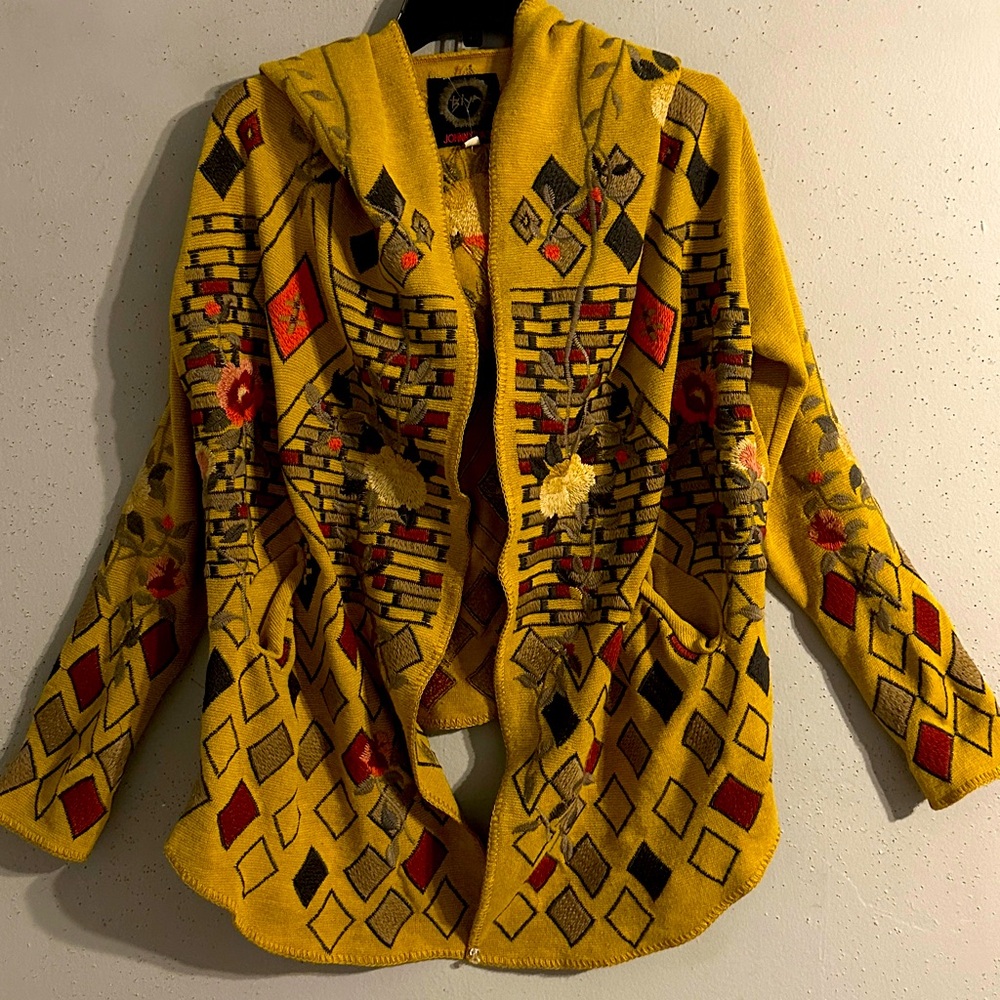 Johnny Was Yellow Floral Hooded Jacket NWOT oversized - Picture 3 of 9